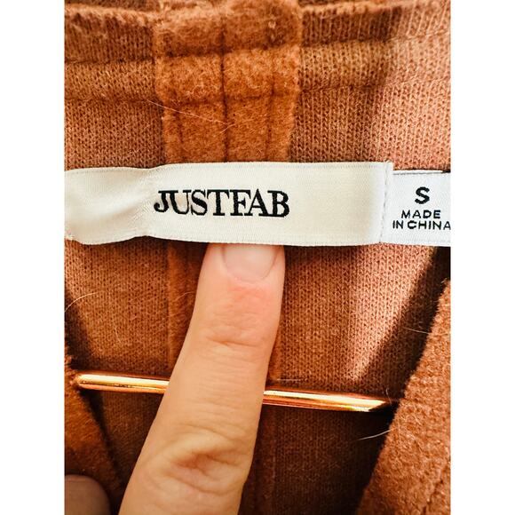 JUSTFAB Camel Brown Knit Side Pockets Tie Waist Drape Coat Size Small - Picture 16 of 16